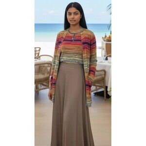 Missoni Italy Cardigan Sweater Tunic Top Set XL Striped Multicolor Luxury Resort